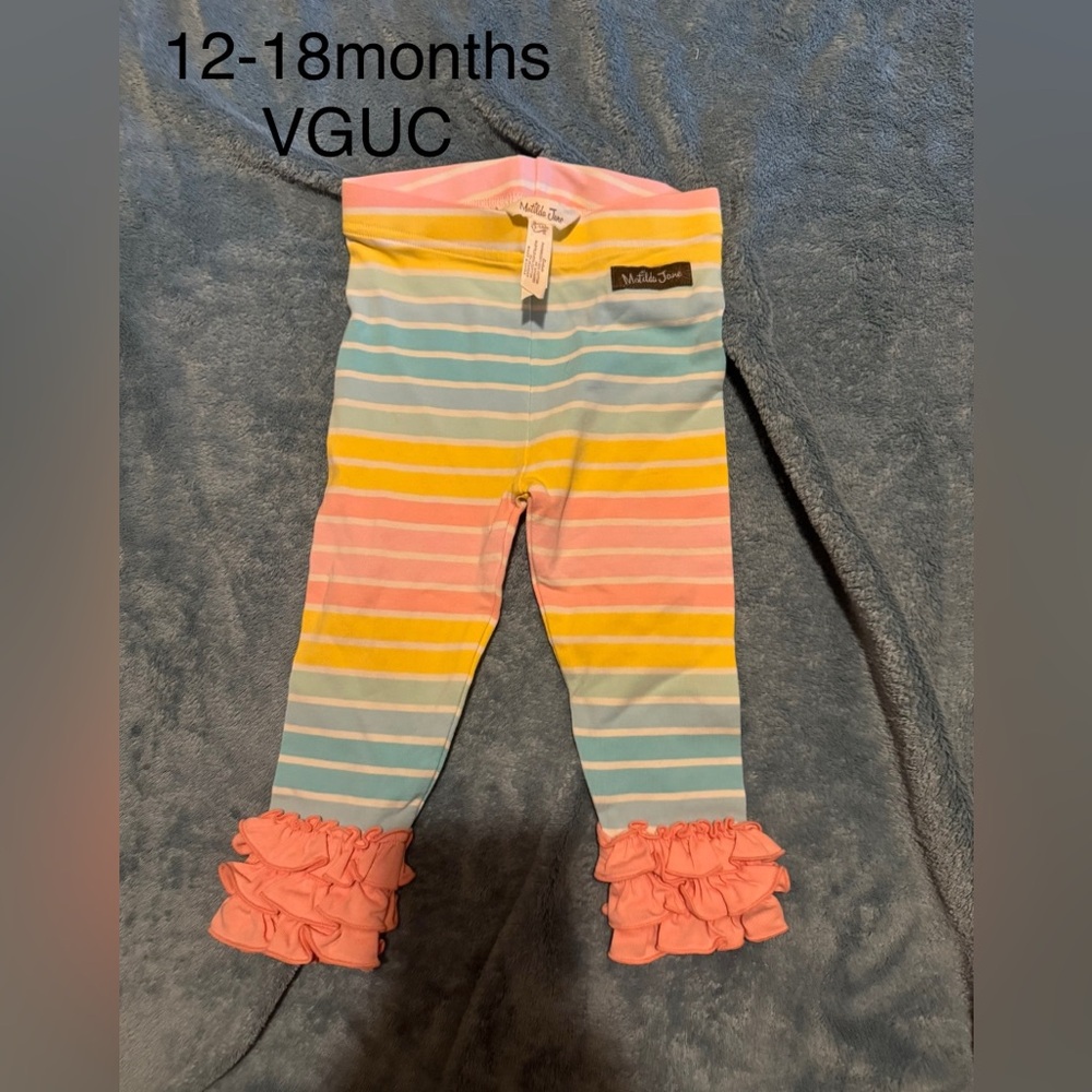 Matilda Jane Pink, Yellow & Light Blue Striped Ruffle Leggings